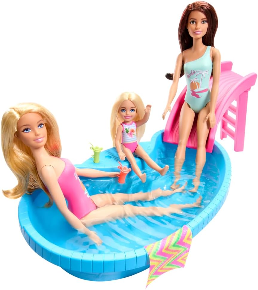 Muñeca Barbie y set de juego con piscina, rubia en traje de baño de...
