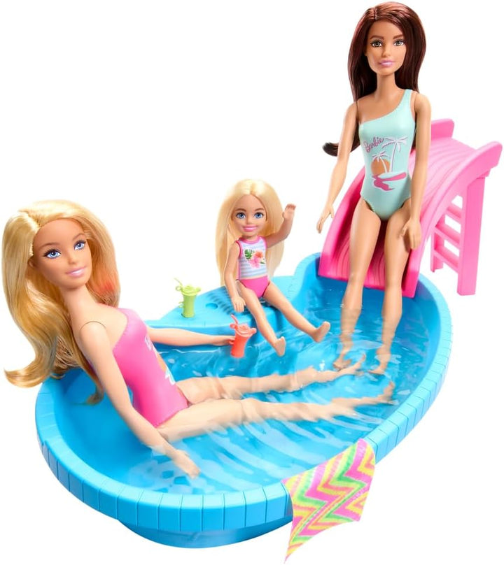 Muñeca Barbie y set de juego con piscina, rubia en traje de baño de...