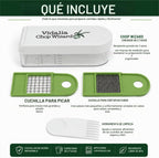 Vidalia Chop Wizard Picador de verduras – Original como se ve en la TV Cortador de alimentos con 2 cuchillas de acero inoxidable, recipiente grande de 2 tazas, herramienta de limpieza, cortador de cebolla, verduras y frutas apto para lavavajillas