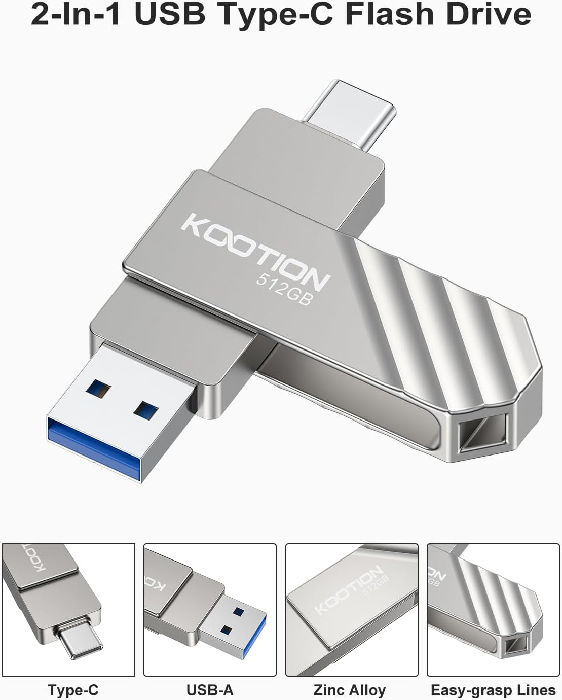 KOOTION Unidad flash USB 3.2 de 512 GB, velocidad de lectura de has...