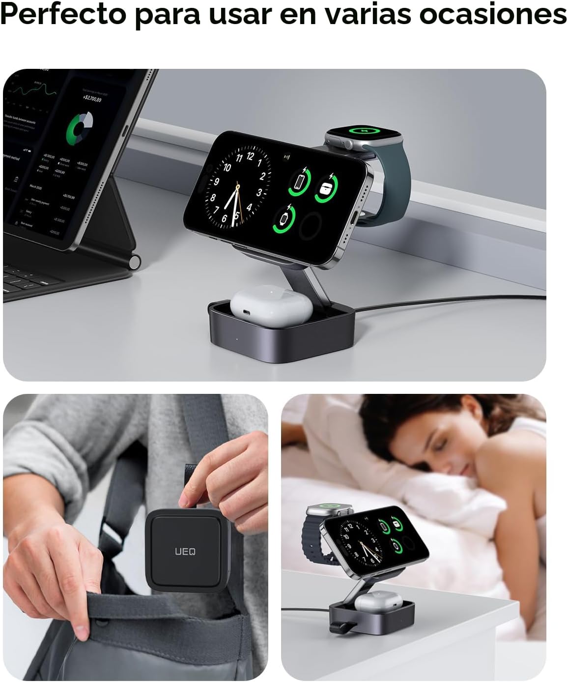 Estación de carga inalámbrica 3 en 1 para dispositivos Apple, compatible con soporte de cargador MagSafe, cargador inalámbrico magnético plegable de viaje rápido para iPhone 18 Pro Max 17 16 15