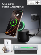 Estación de carga inalámbrica magnética Qi2 4 en 1, cargador rápido de 15 W con módulo de carga hecho para Apple Watch, para iPhone 18-12 Series y AirPods, adaptador de 65 W incluido