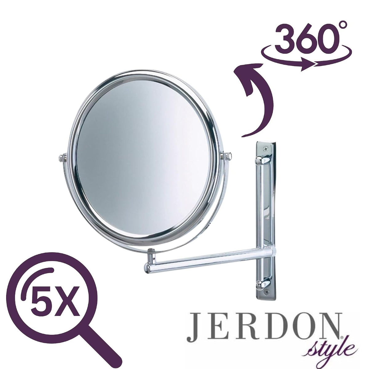 JERDON Espejo de maquillaje de pared de dos caras con aumento 3X-1X - Espejo de 9 pulgadas de diámetro se extiende 9 pulgadas - Acabado cromado pulido - Modelo JP3030CF