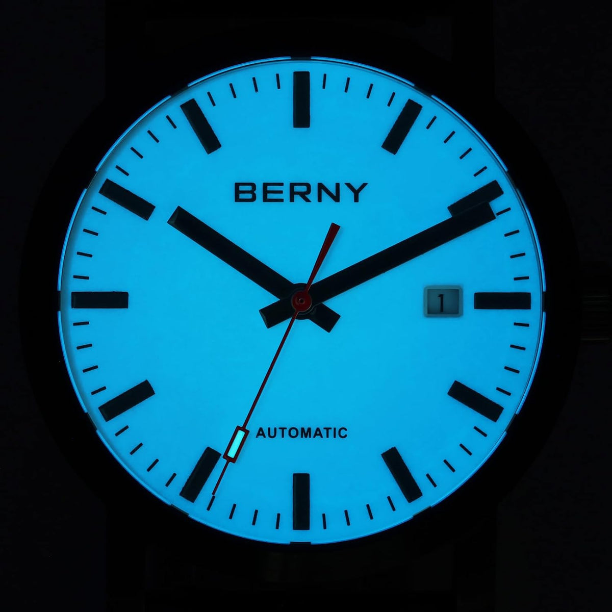 BERNY Reloj Automático Clásico para Hombre, Mecánico, Automático, Correa de Acero Inoxidable, Movimiento MIYOTA 8215, Resistente al Agua 5ATM, Esfera Completa Luminosa, Vidrio de Zafiro, Relojes de