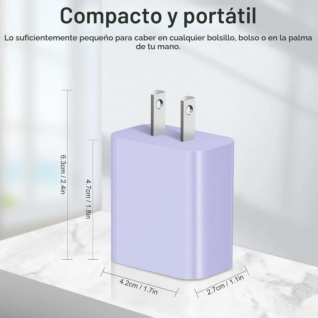 Paquete de 4 cargadores USB C, bloque de carga tipo C, cargador de pared de 20 W, para iPhone Air/17/17 Plus/17 Pro/17 Pro Max/16/16 Plus/16 Pro/16 Pro Max/15/15 Pro/15 Pro Max/14/13/12 Pro/Samsung