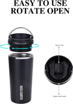 GiNT Taza de viaje de 17 onzas con infusor y dos tapas. Taza de café de acero inoxidable 316 aislada al vacío. Taza apta para lavavajillas con colador de té para café o té caliente y frío (negro)
