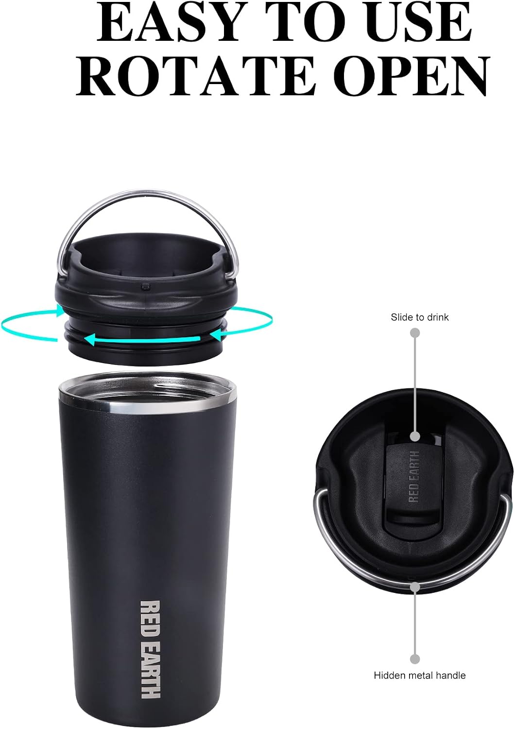 GiNT Taza de viaje de 17 onzas con infusor y dos tapas. Taza de café de acero inoxidable 316 aislada al vacío. Taza apta para lavavajillas con colador de té para café o té caliente y frío (negro)