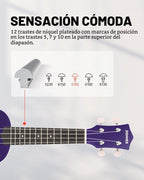 Donner Ukelele Soprano para Principiantes de 21 Pulgadas Kit de Iniciación con Lecciones Gratuitas en Línea Bolsa Correa Cuerda Afinador Púas Paño Ukalalee Yukalalee (Morado)