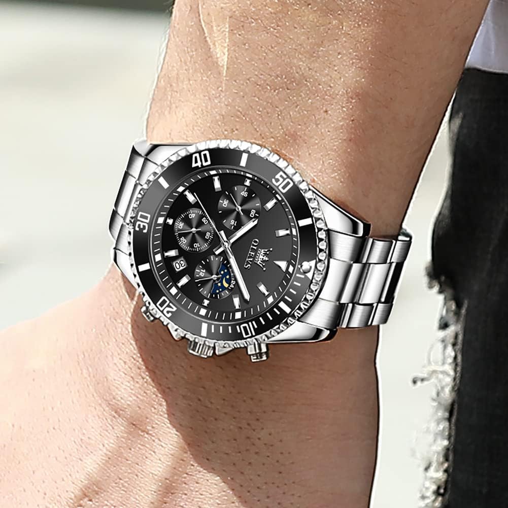 OLEVS Relojes para hombre, de cara grande, de acero inoxidable, resistente al agua, con fecha, analógicos, de cuarzo, modernos, de negocios, relojes de pulsera para hombre