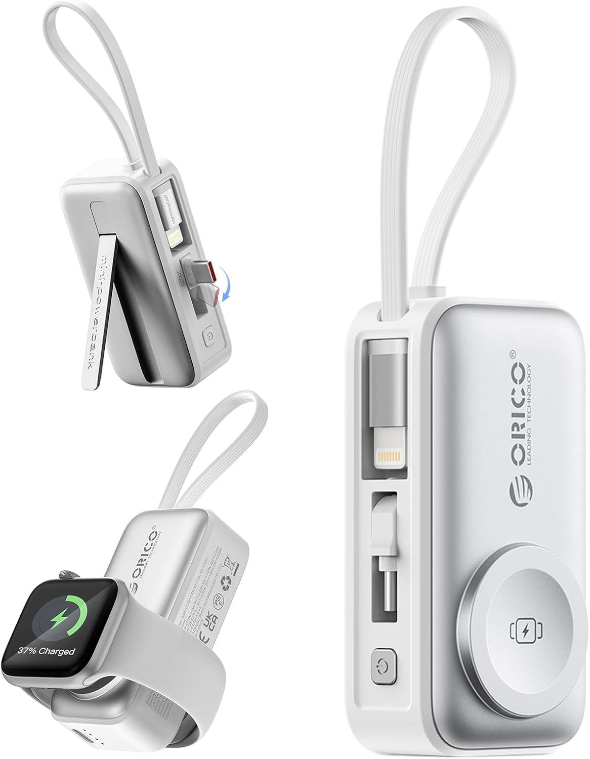 ORICO Cargador portátil con cable Lightning integrado, cargador de...