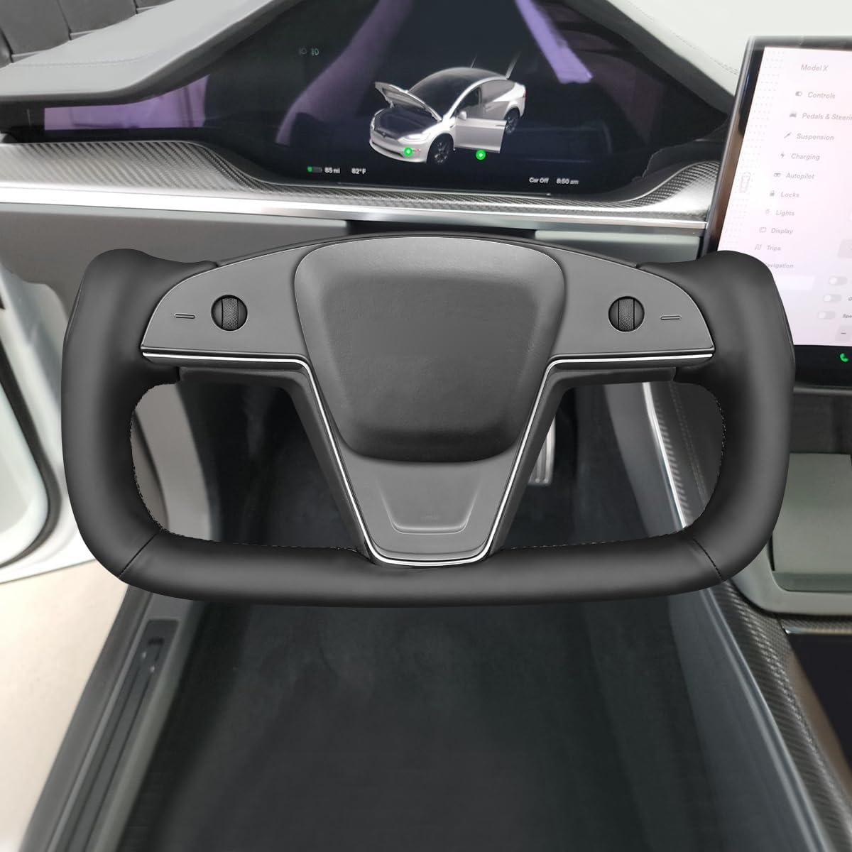 MEWANT - Funda cosida a mano para volante Yoke Tesla Model S 2021-2023 / Model X 2021-2023, accesorios para volante Yoke Tesla