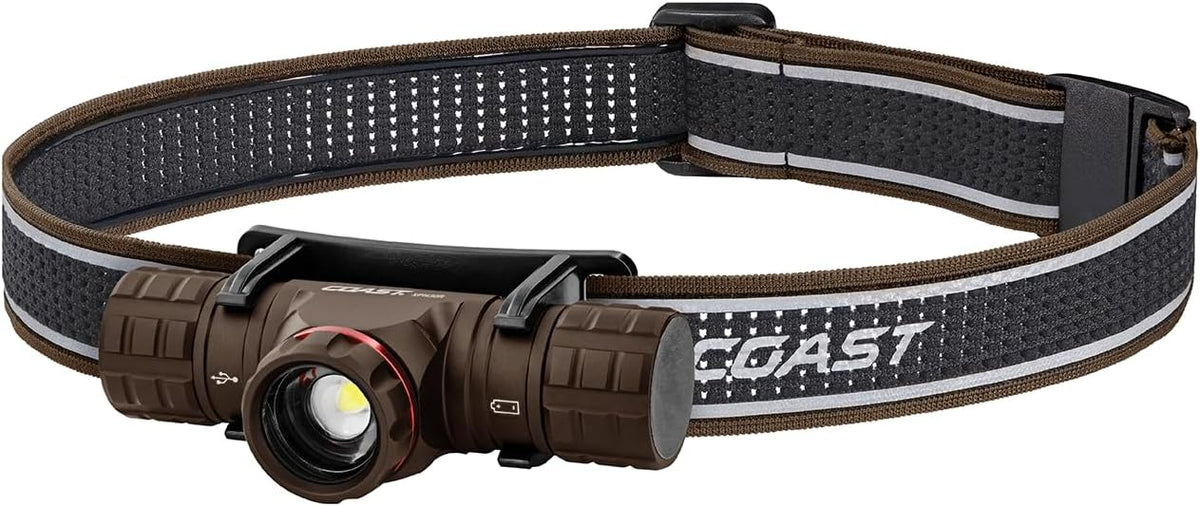 Coast XPH30R 1500 Lumen USB-C Recargable Dual Power Faro con haz de enfoque giratorio y base magnética, 4.37 oz. - Desierto/Bronceado