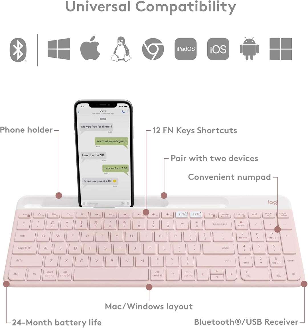 Logitech K585 Teclado Inalámbrico Delgado Multi-Dispositivo, Soport...