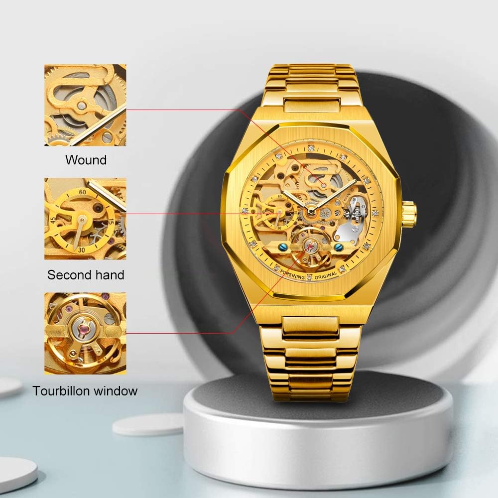 Tiong Fashion Relojes para Hombre Marca Top Lujo Automático Mecánico Acero Inoxidable Reloj de Pulsera Skeleton de Negocios y Moda