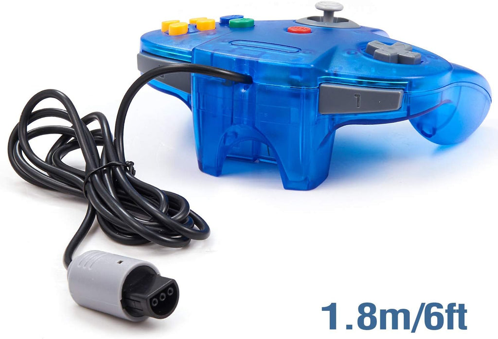 miadore Paquete de 4 Classic 64 Controller, Controladores con Cable para N64 con Joystick Mejorado (Versión USB no para PC) (Negro/Verde Transparente/Azul Transparente/Naranja Transparente)