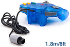 miadore Paquete de 4 Classic 64 Controller, Controladores con Cable para N64 con Joystick Mejorado (Versión USB no para PC) (Negro/Verde Transparente/Azul Transparente/Naranja Transparente)