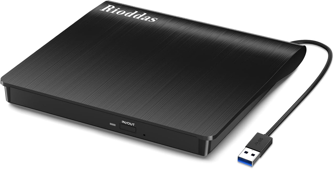 Rioddas Unidad externa de CD\/DVD para portátil, USB 3.0, reproduct...