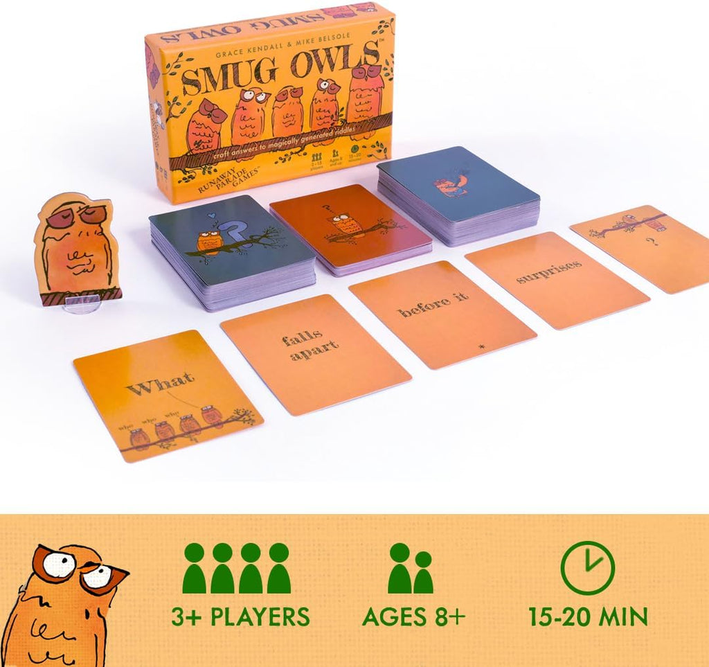 Smug Owls Card Game- Premio ganador divertido y creativo para fiestas de acertijos