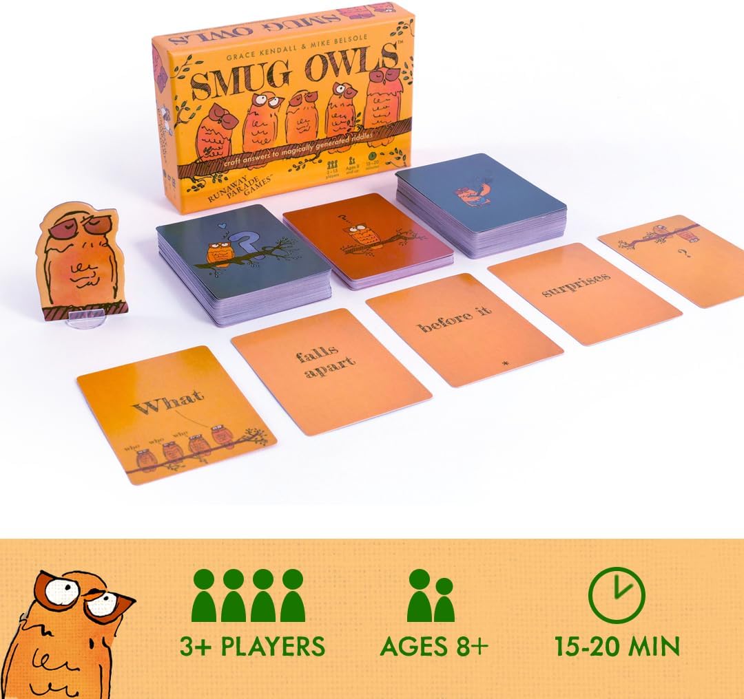 Smug Owls Card Game- Premio ganador divertido y creativo para fiestas de acertijos