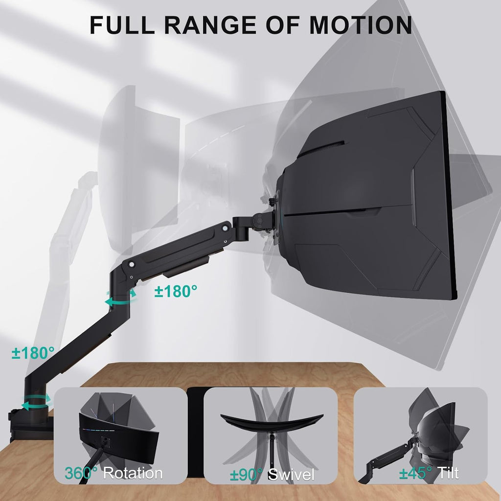 WALI Brazo de monitor resistente para pantalla curva 1000R de 13-49