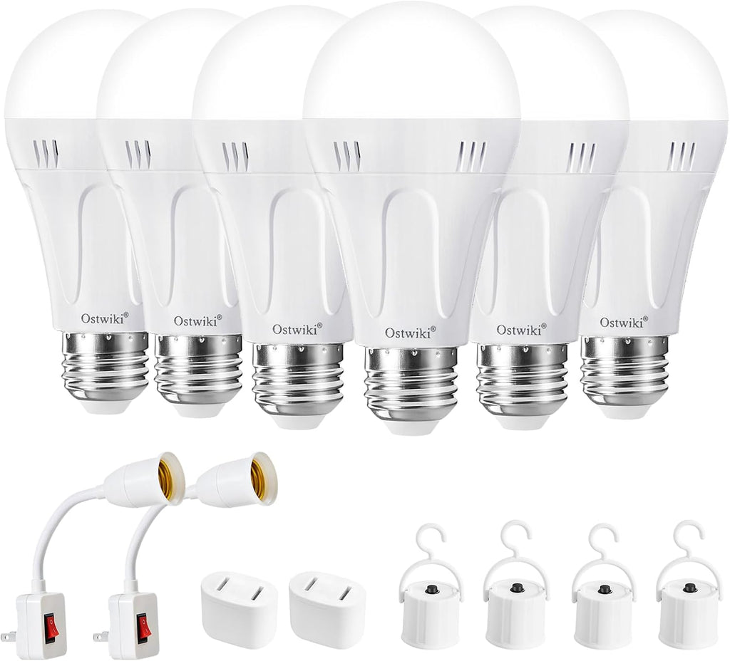 Lámpara Paquete de 6 bombillas recargables A19 de 6500K luz diurna para
