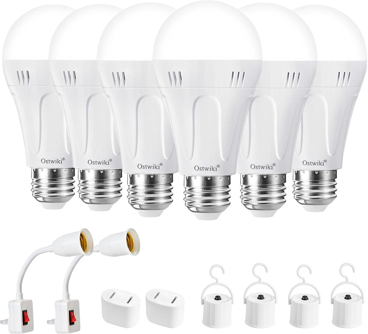 Lámpara Paquete de 6 bombillas recargables A19 de 6500K luz diurna para