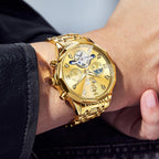 OLEVS Relojes de Hombre Esqueleto Automático Lujo de Negocios Diamante Autoentregado (Self Winding) Reloj de Pulsera de Acero Inoxidable con Calendario