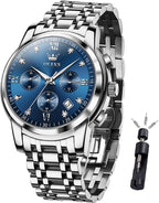 OLEVS Relojes de Hombre Lujo Impermeable Luminiscente Fácil de Leer Cronógrafo Oro Completo/Esfera Blanca/Esfera Negra Reloj de Pulsera con Calendario
