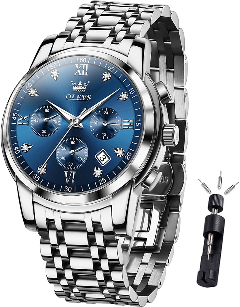 OLEVS Relojes de Hombre Lujo Impermeable Luminiscente Fácil de Leer Cronógrafo Oro Completo/Esfera Blanca/Esfera Negra Reloj de Pulsera con Calendario