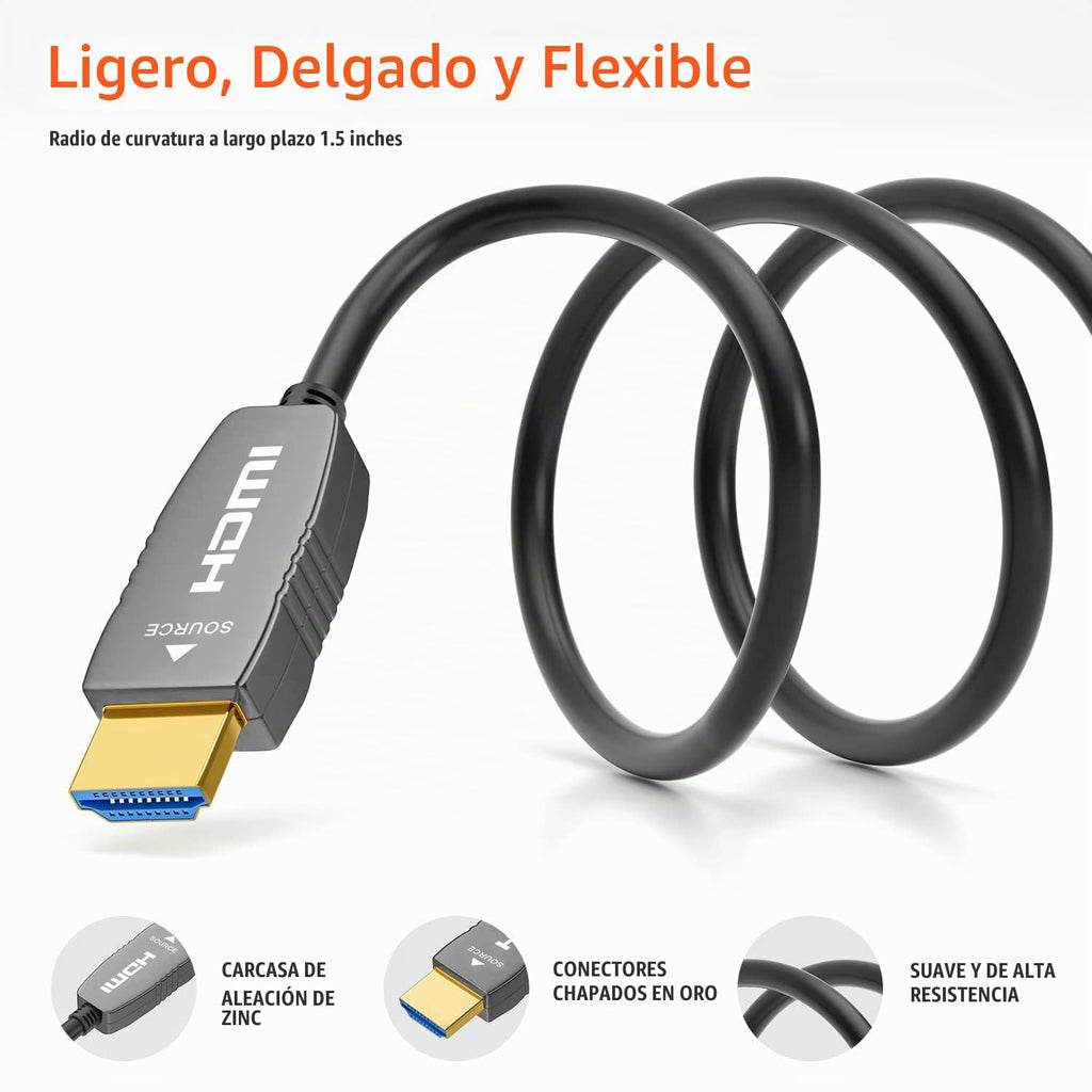Cable óptico HDMI 8K 2.1 de fibra, Clasificación CL2, 48Gbps, 8K60, 4K120, 50FT