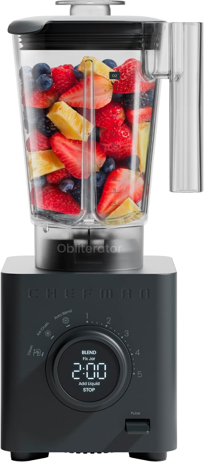 Chefman Obliterator - Batidora de encimera de 48 onzas para batidos, motor de 1380 W para triturar hielo, nueces y frutas congeladas con hoja de acero inoxidable, función de mezcla automática, incluye