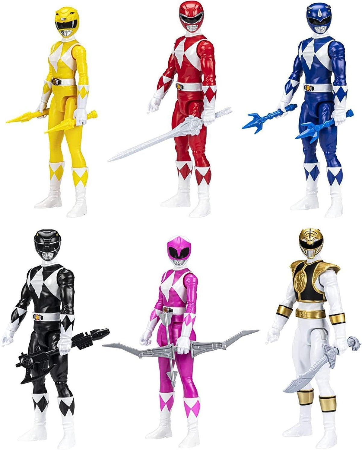 Power Rangers Mighty Morphin - Paquete de 6 figuras de acción de 12 pulgadas, juguetes con accesorios para niños de 4 años en adelante (exclusivo de Amazon)