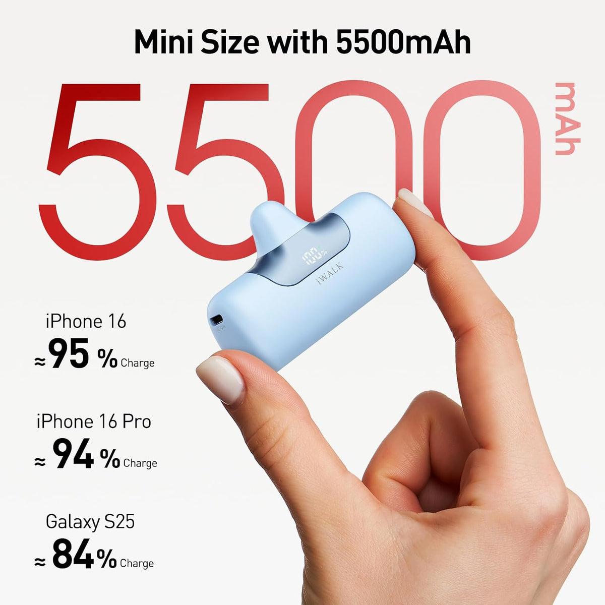 iWALK Cargador portátil de 5500 mAh, banco de energía pequeño de próxima generación, Azul bebé