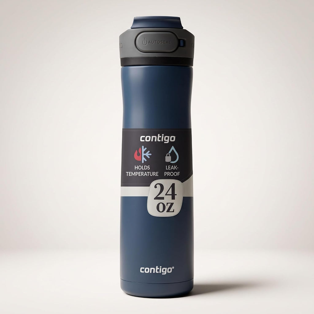 Contigo Cortland Chill 2.0 - Botella de agua de acero inoxidable con tapa autosellada y a prueba de derrames, aislada al vacío, 24 onzas, color arándano, ideal para bebidas calientes o frías, tapa