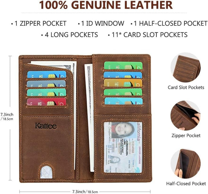 Kattee cartera plegadiza clásica de cuero para hombre