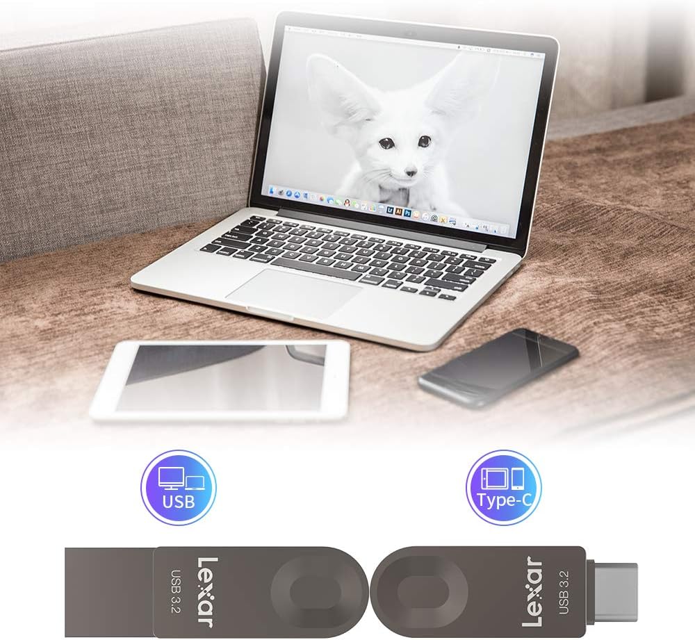 Lexar Unidad flash USB tipo C E32C de 64 GB, USB-A y USB-C 3.2 Gen...