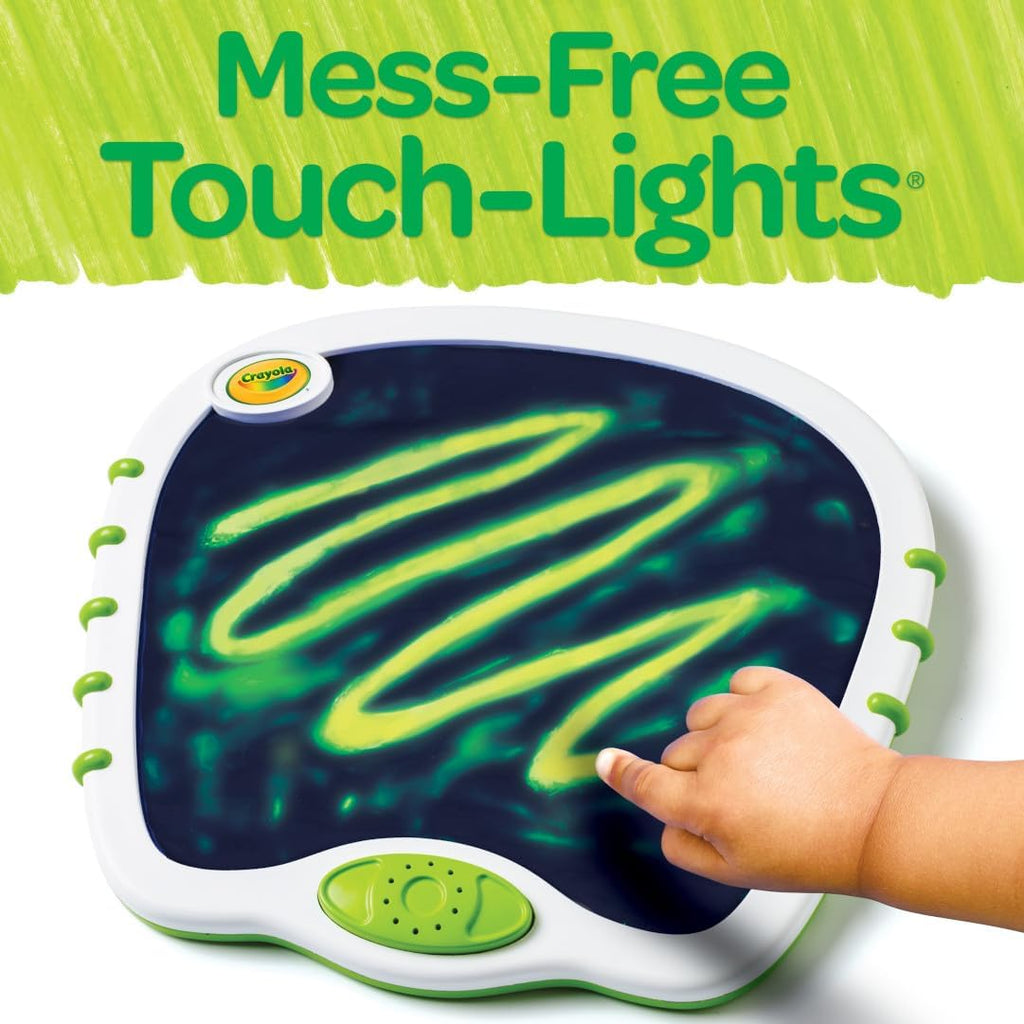 Crayola Luces táctiles para niños, garabatos musicales y tablero sensorial, juguetes sensoriales para niños pequeños, pintura de dedos sin ensuciar, regalo para niños pequeños