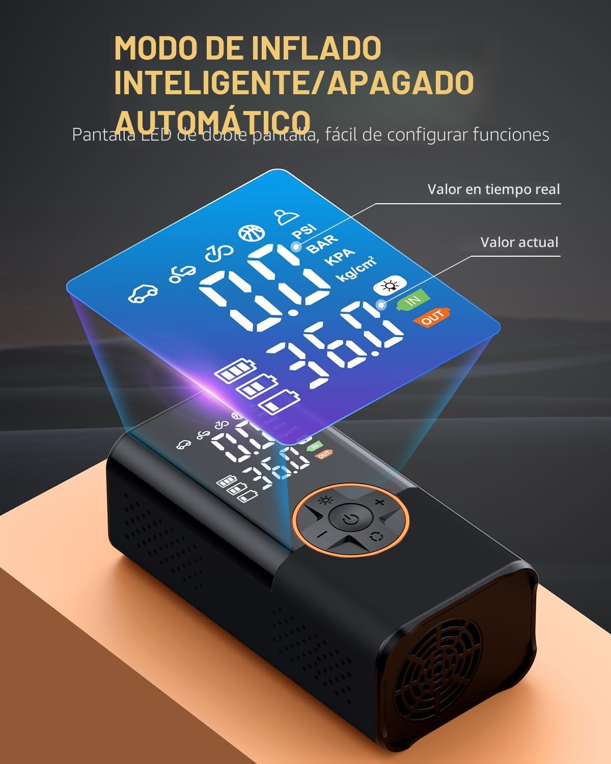 KUXISA Compresor de aire portátil para inflador de neumáticos, comp...