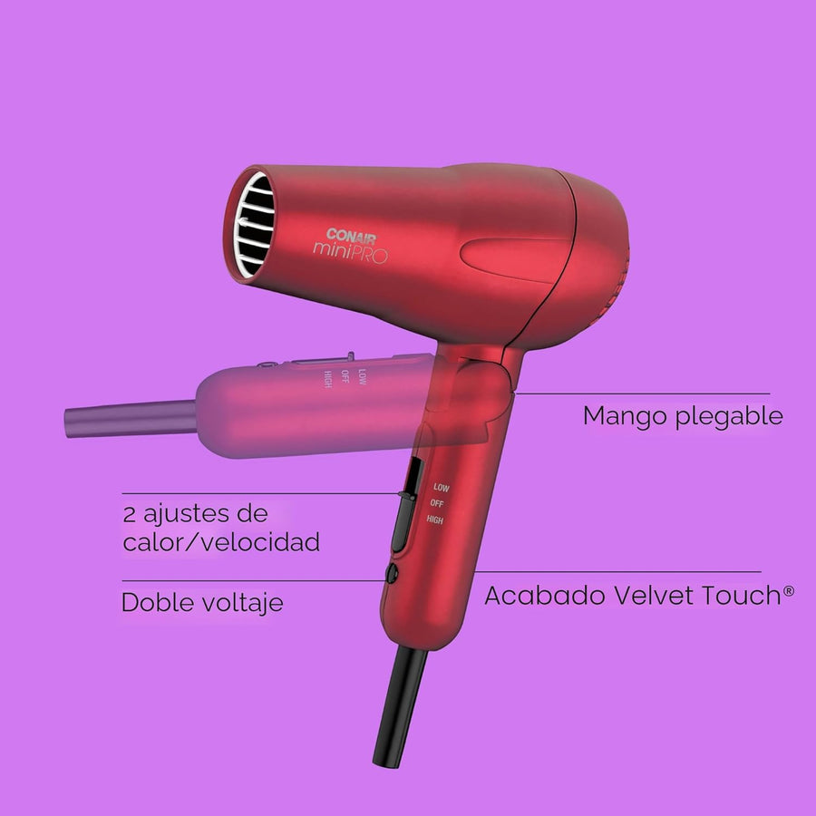 Conair MiniPro Mango plegable Turmalina cerámica Styler\/secador de...
