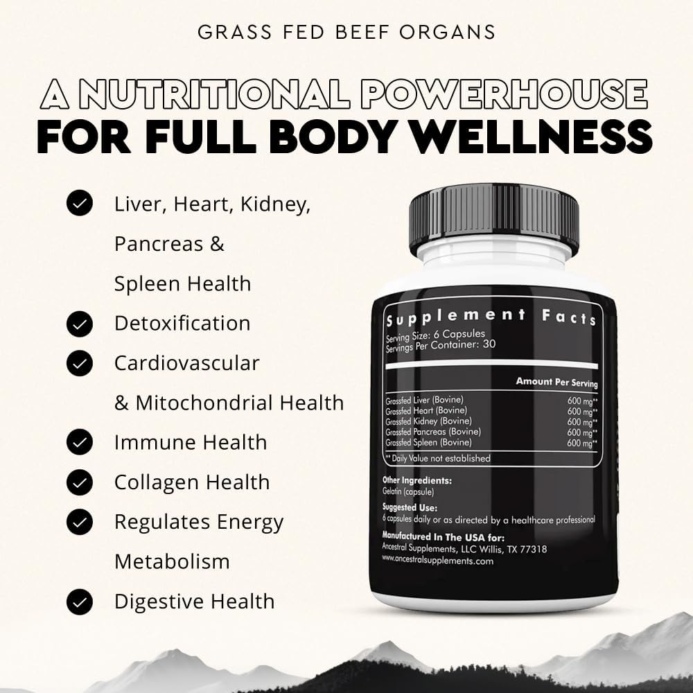 Ancestral Supplements Suplemento de órgano de res alimentado con pa...