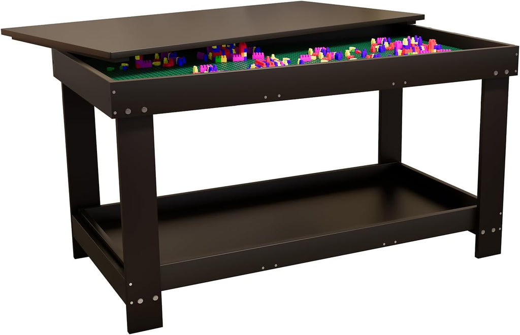 Mesa de actividades de tren para niños 2 en 1 con tablero y almacenamiento, mesa de juego de madera para dibujo artístico, bloques de construcción, lectura