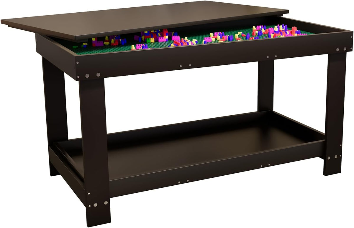 Mesa de actividades de tren para niños 2 en 1 con tablero y almacenamiento, mesa de juego de madera para dibujo artístico, bloques de construcción, lectura