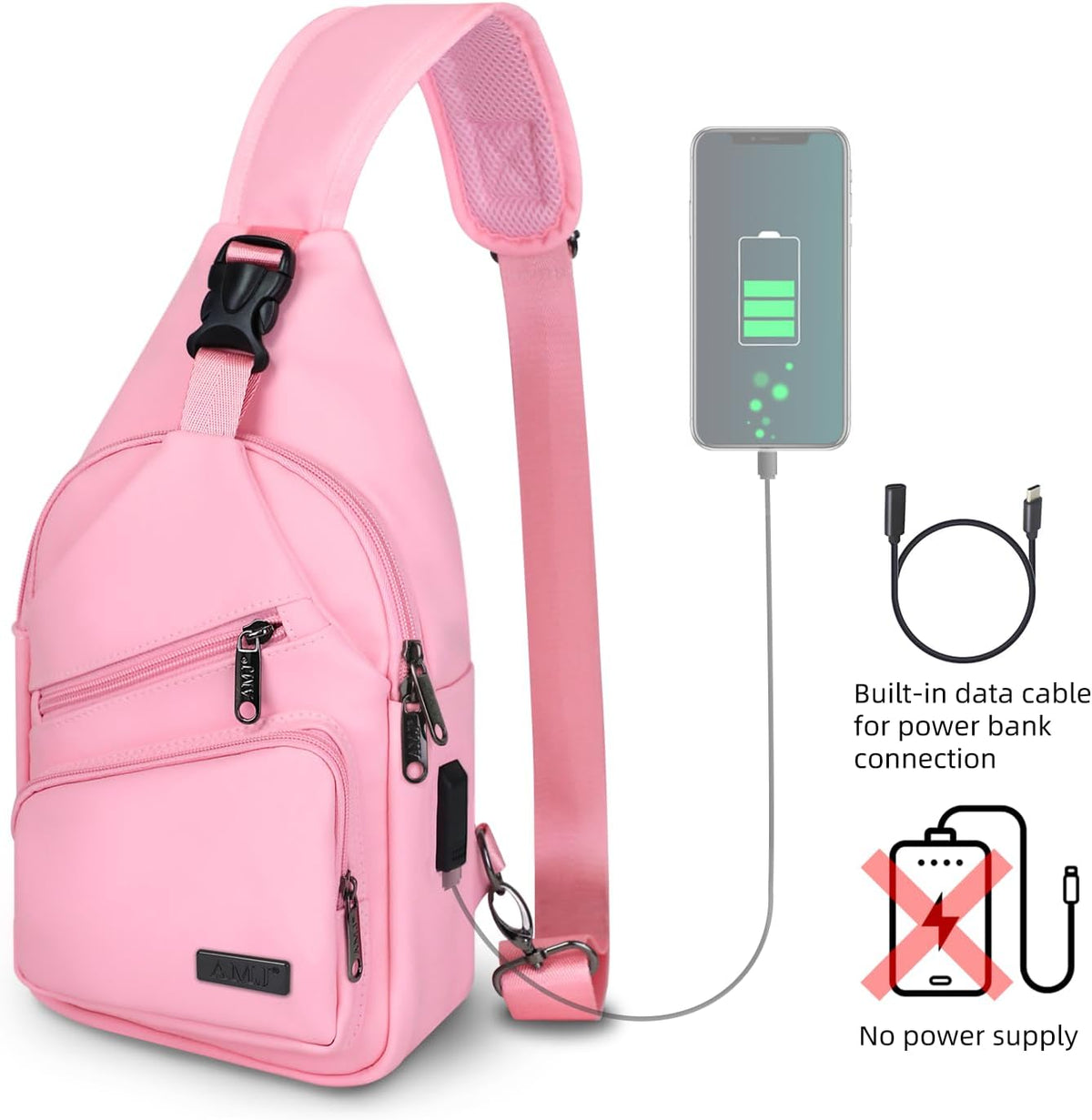 Bandolera cruzada con cable USB para senderismo, acampar y viajes al aire libre, para mujeres y hombres