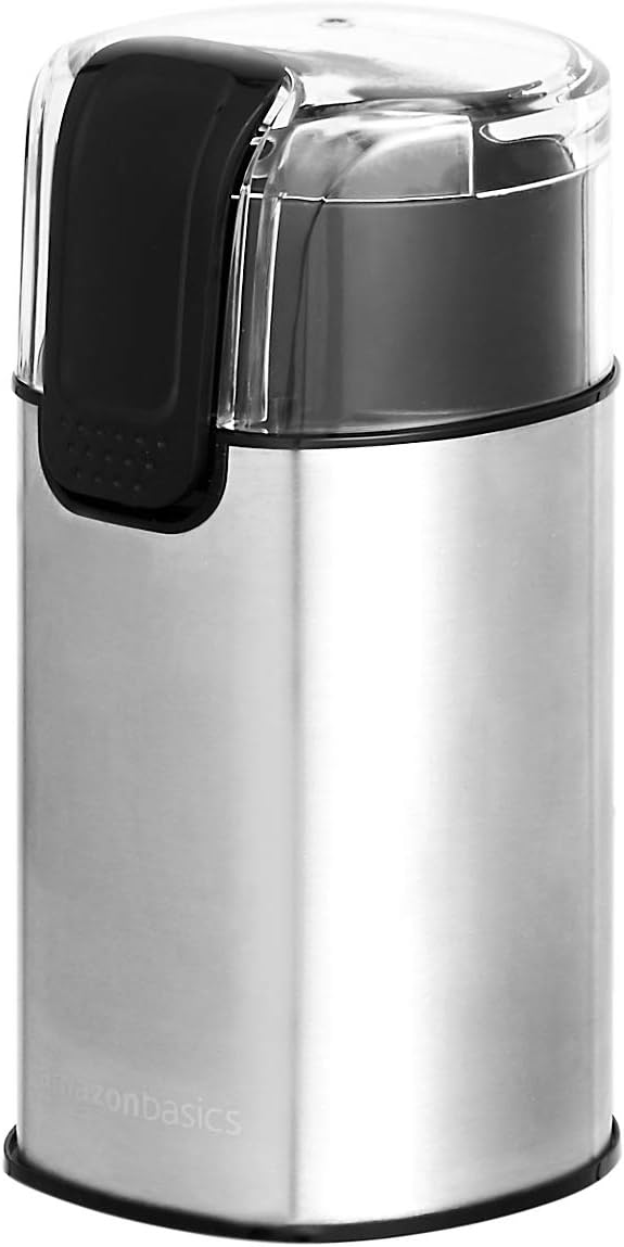 Amazon Basics Molinillo de café eléctrico rápido para uso doméstico, molinillo de granos de café y especias fácil de usar con cuchillas de acero inoxidable de alta resistencia