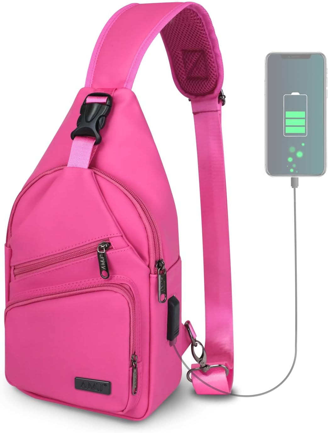 Bolso bandolera para mujer, bolsa cruzada pequeña con puerto de carga TYP-C y tiradores de cremallera con logotipo, bolsa de hombro ligera resistente al agua para viajes, senderismo (pequeña, de