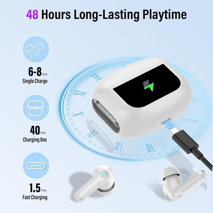 Thunelec Auriculares inalámbricos, Bluetooth 5.4 con pantalla tácti...