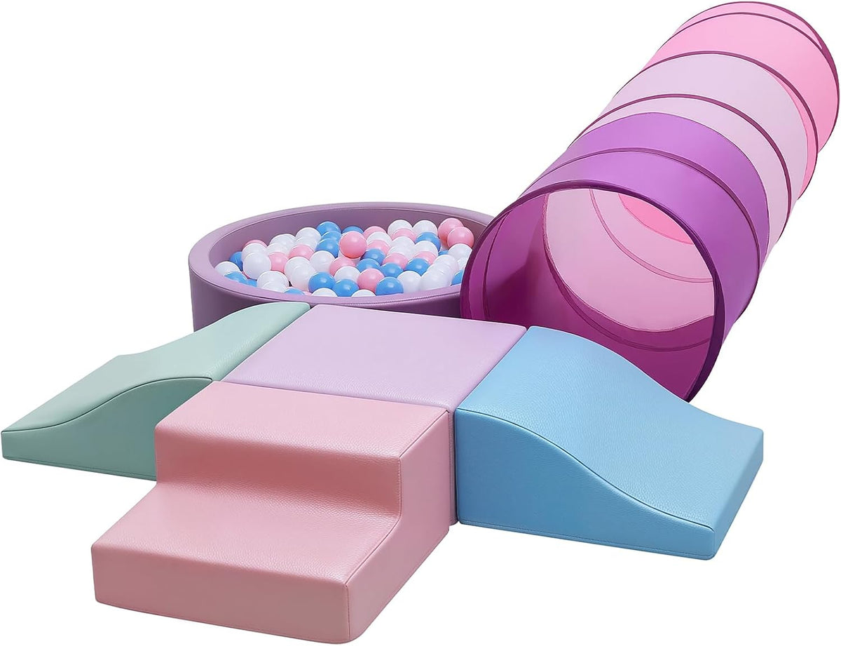 Bloques de escalada de espuma con pozo de bolas y túnel de gateo para niños