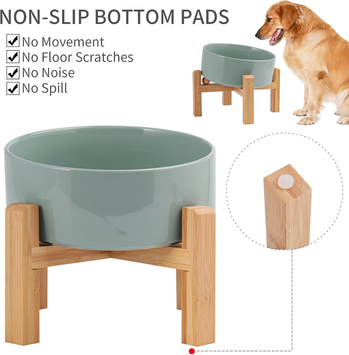 Tazón elevado de cerámica antideslizante de 15° inclinado para perros de razas pequeñas/medianas, plato inclinado de cara grande, plato de alimentación de agua para mascotas con soporte para