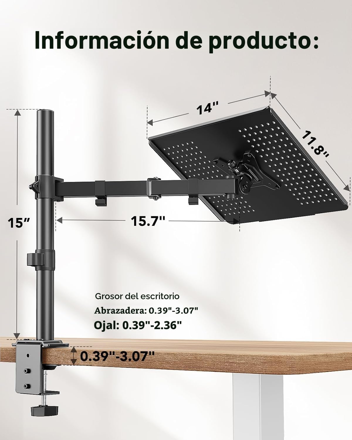 HUANUO Soporte de escritorio para laptop - Brazo de monitor de 17&#...