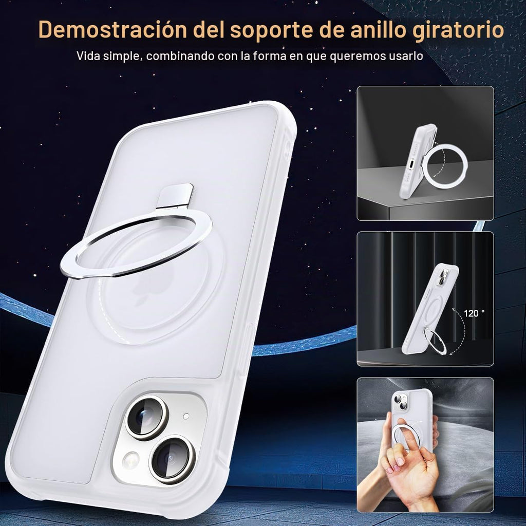 SKYLMW - Funda compatible con iPhone 15, con soporte magnético invisible tipo anillo, funda translúcida de grado militar para iPhone 15 de 6.1 pulgadas, compatible con MagSafe, translúcida